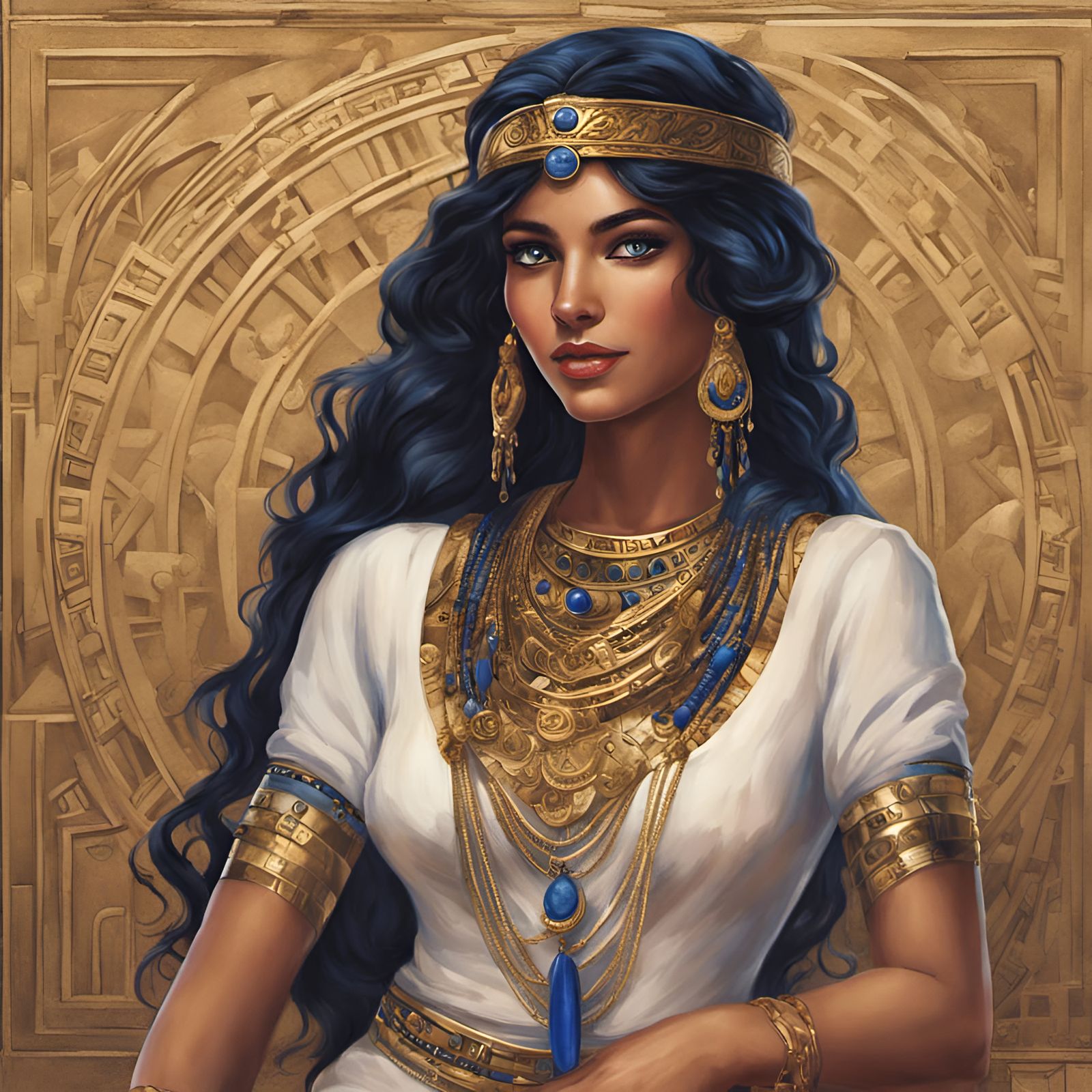 Elegant Egyptian Woman with Lapis Lazuli and Gold