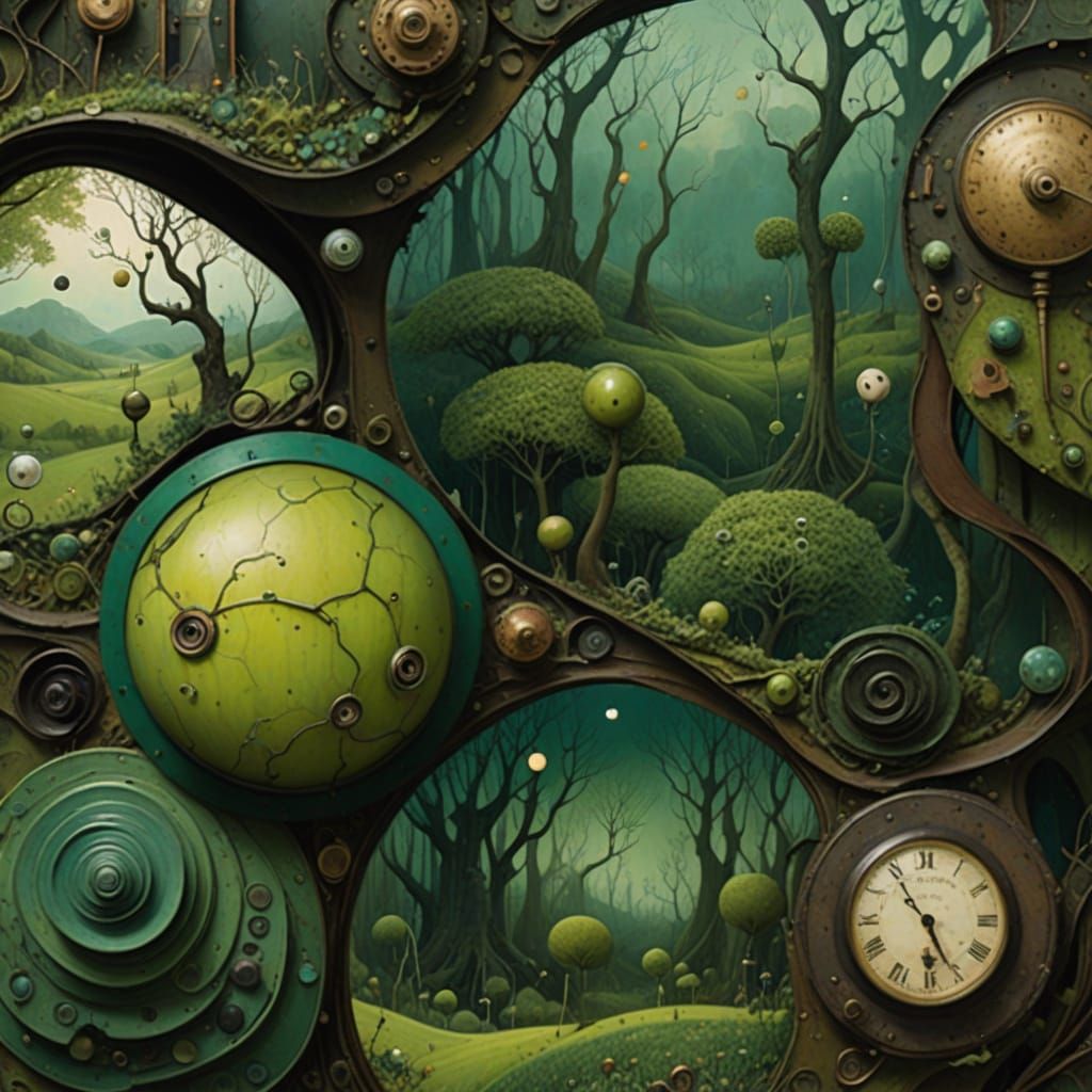 Surreal Green Landscape with Organic Forms