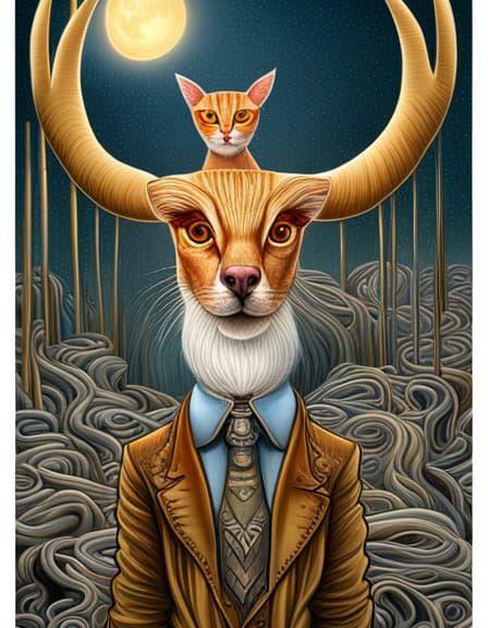 Surreal Cat-Ox Hybrid Creature in Visionary Style