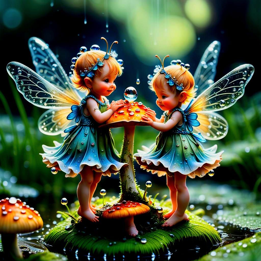 Detailed Macro Photograph of Dancing Baby Fairies