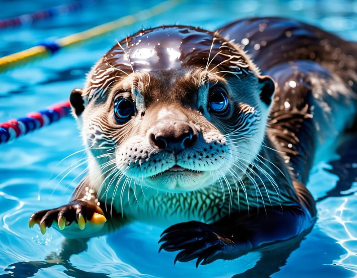 Cute Otter Swimmer in Olympic Pool