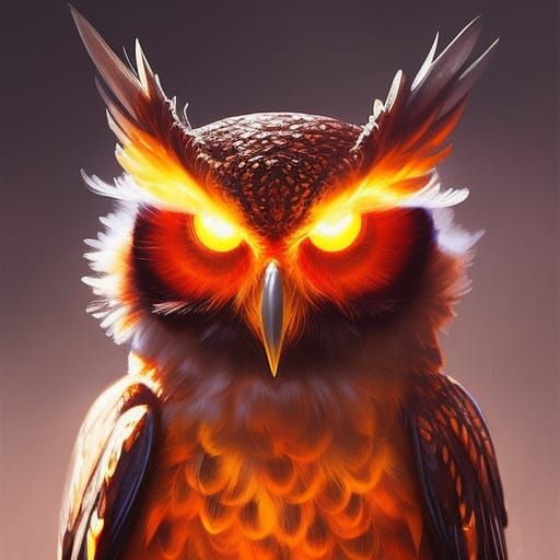 Adorable Fire Owl Digital Illustration