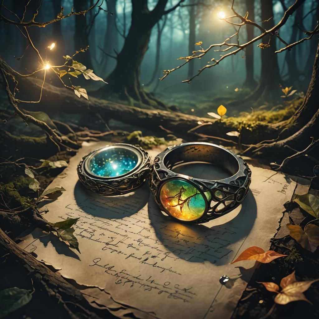Luminescent Elven Ring in Dark Forest: Fantasy Art