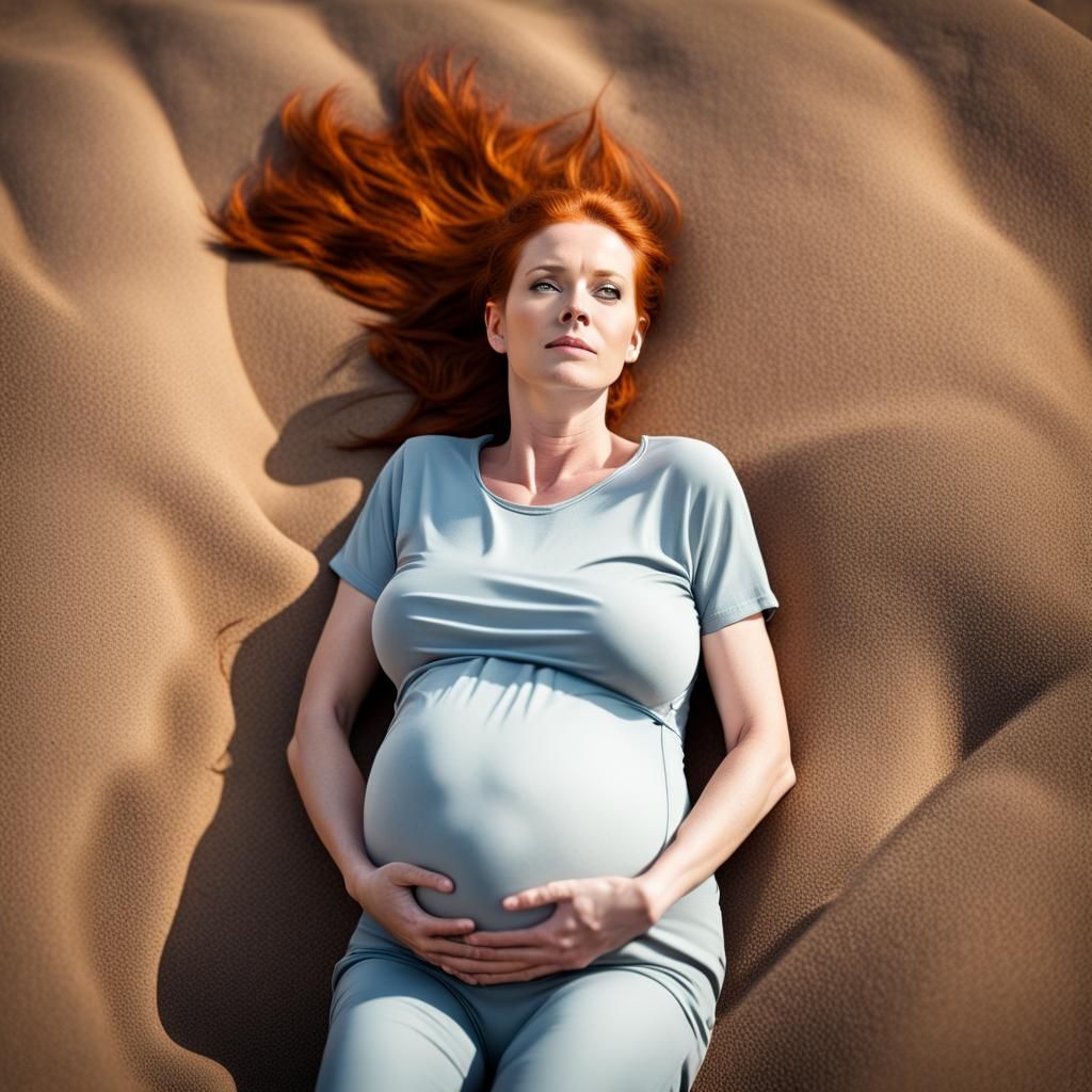 Pregnant Woman in Labor, Desert Mountain Scene