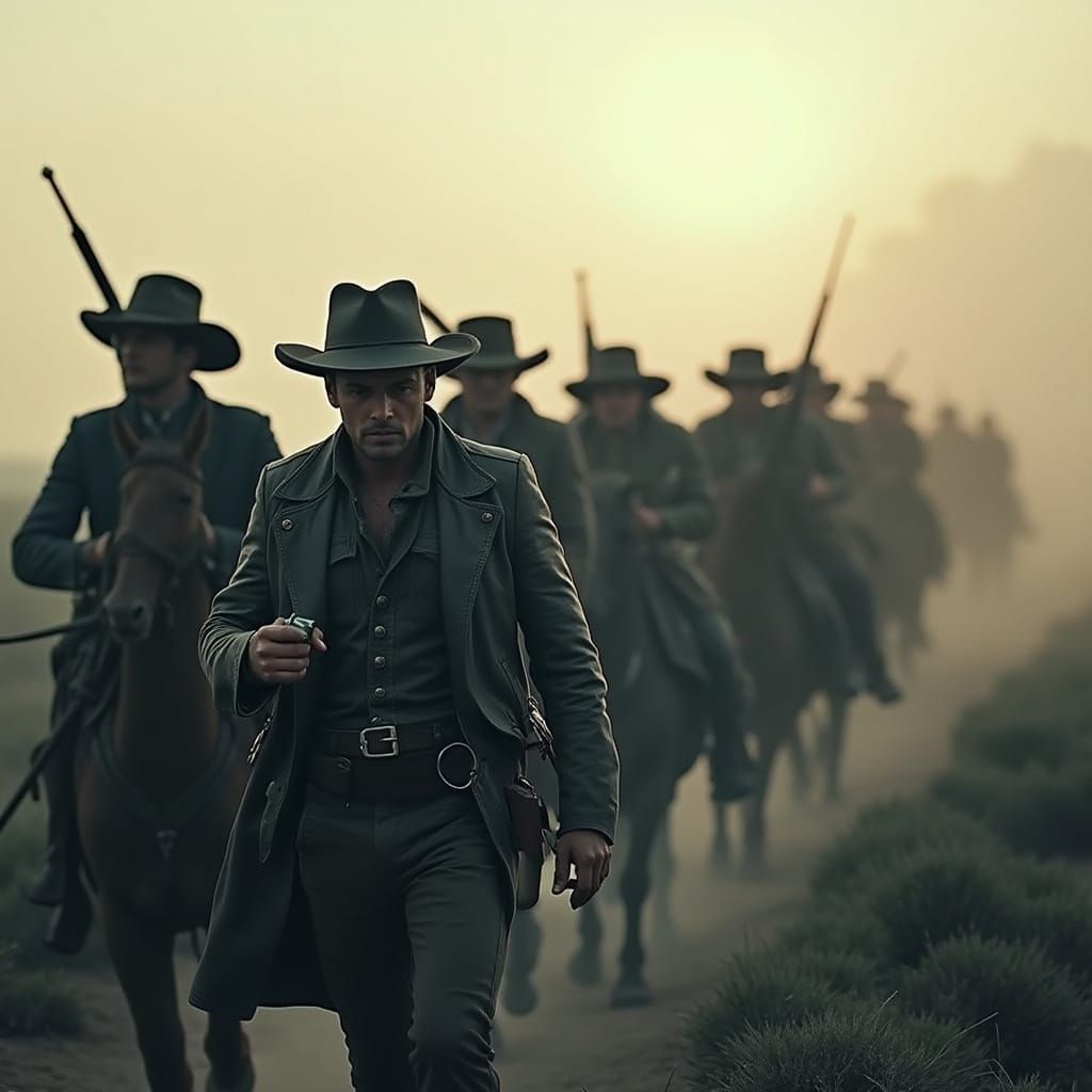 Gritty Gunslinger Duel in Sun-Scorched Landscape