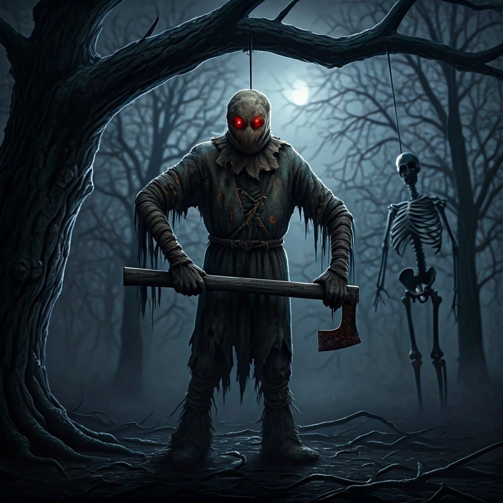 Terrifying Scarecrow Monster in Dark Surrealism Style