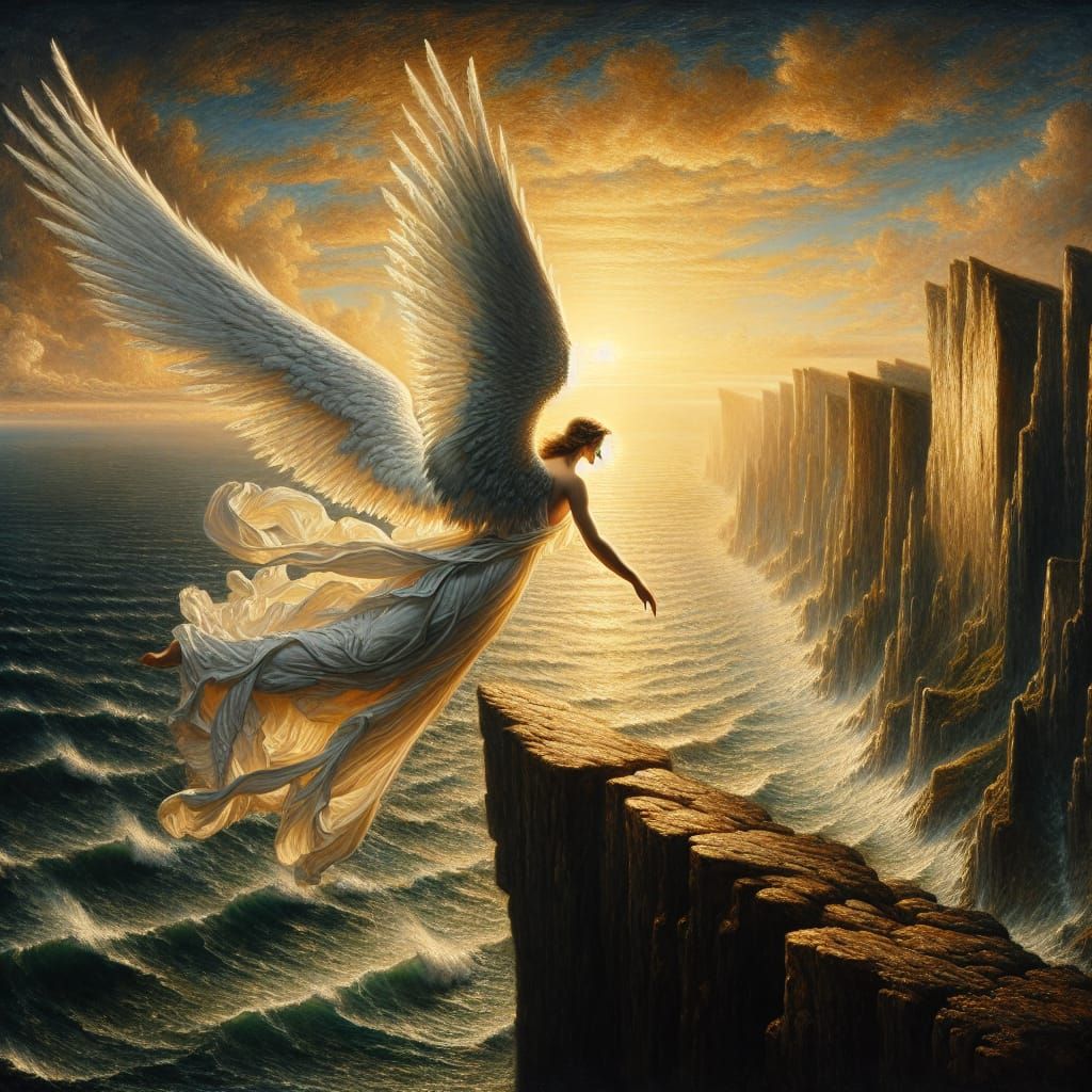 Angel of Eternity Overlooking the Golden Horizon