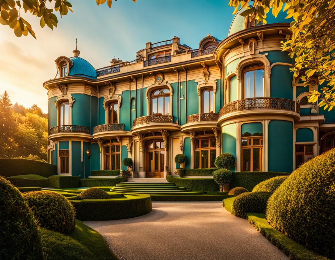 Art Deco Mansion in Golden Hour Lighting