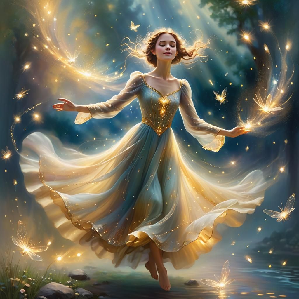 Ethereal Woman Summons Magic in Fantasy Art