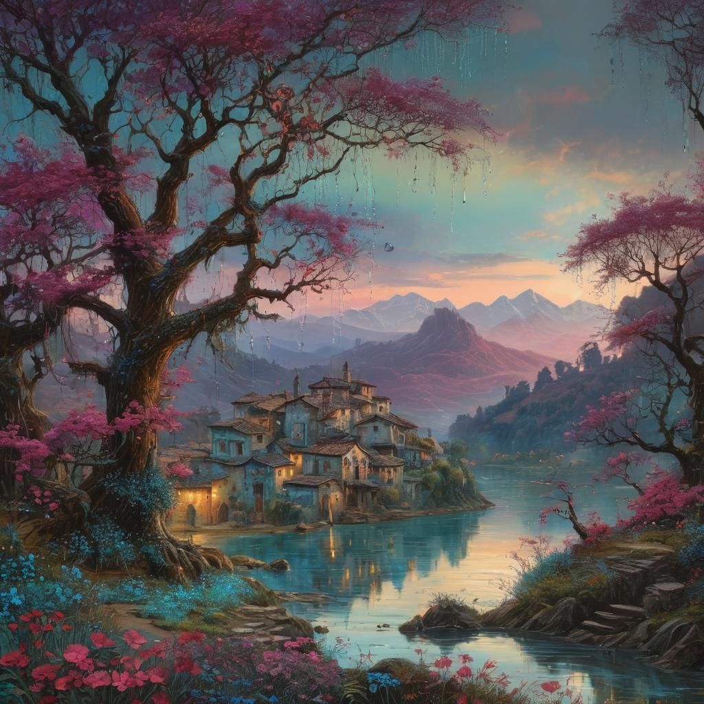 Rainy Italian Landscape in Detailed Digital Art