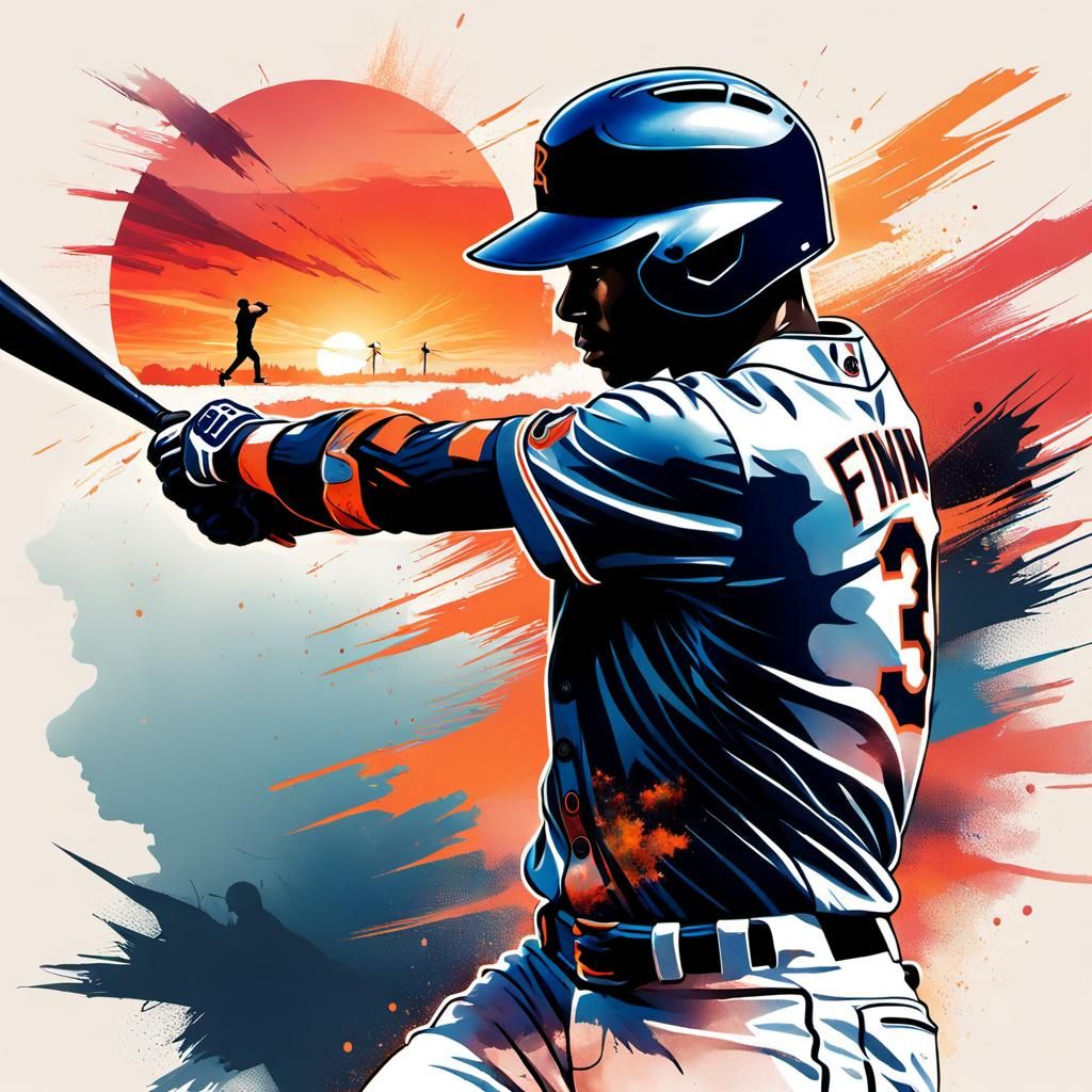 Silhouette of Baseball Player Hitting Home Run