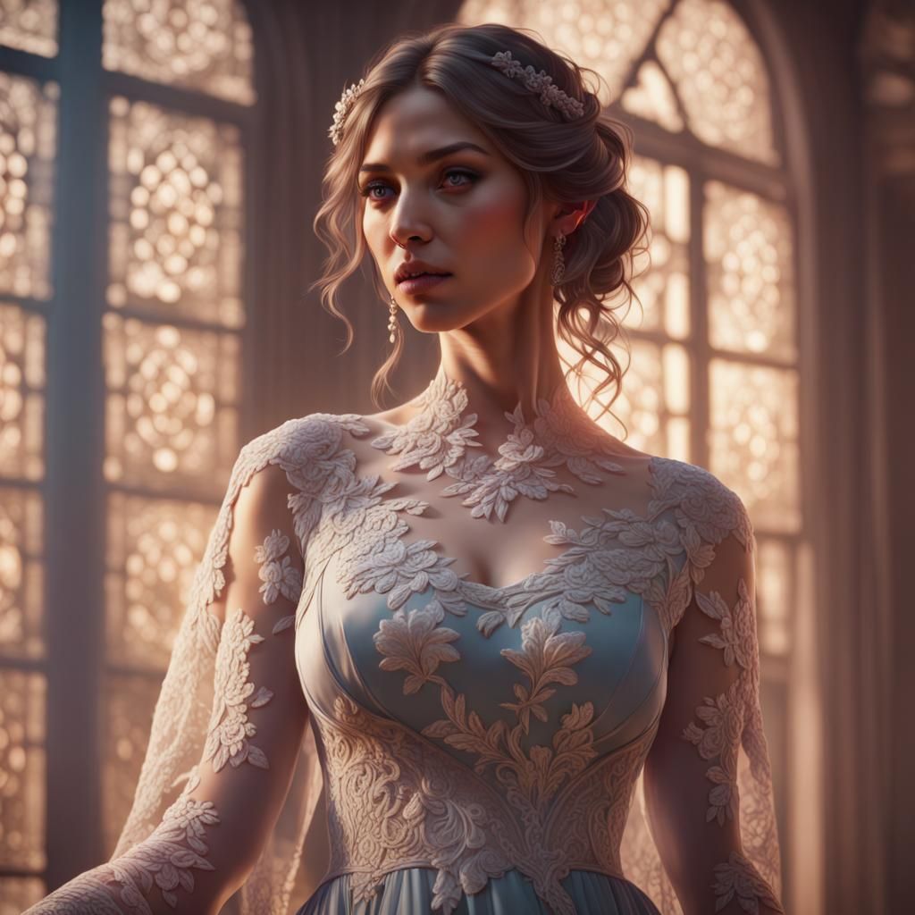 Artful Lace Dress Portrait in Hyperdetailed Style