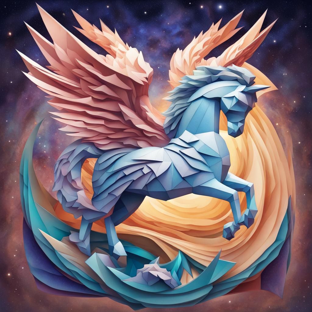 Mythical Pegasus Soaring Through Cosmic Galaxy in Art Nouvea...