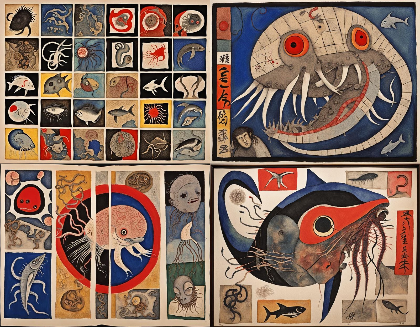 Woodblock Print of Grotesque Bauhaus Hybrid Creature