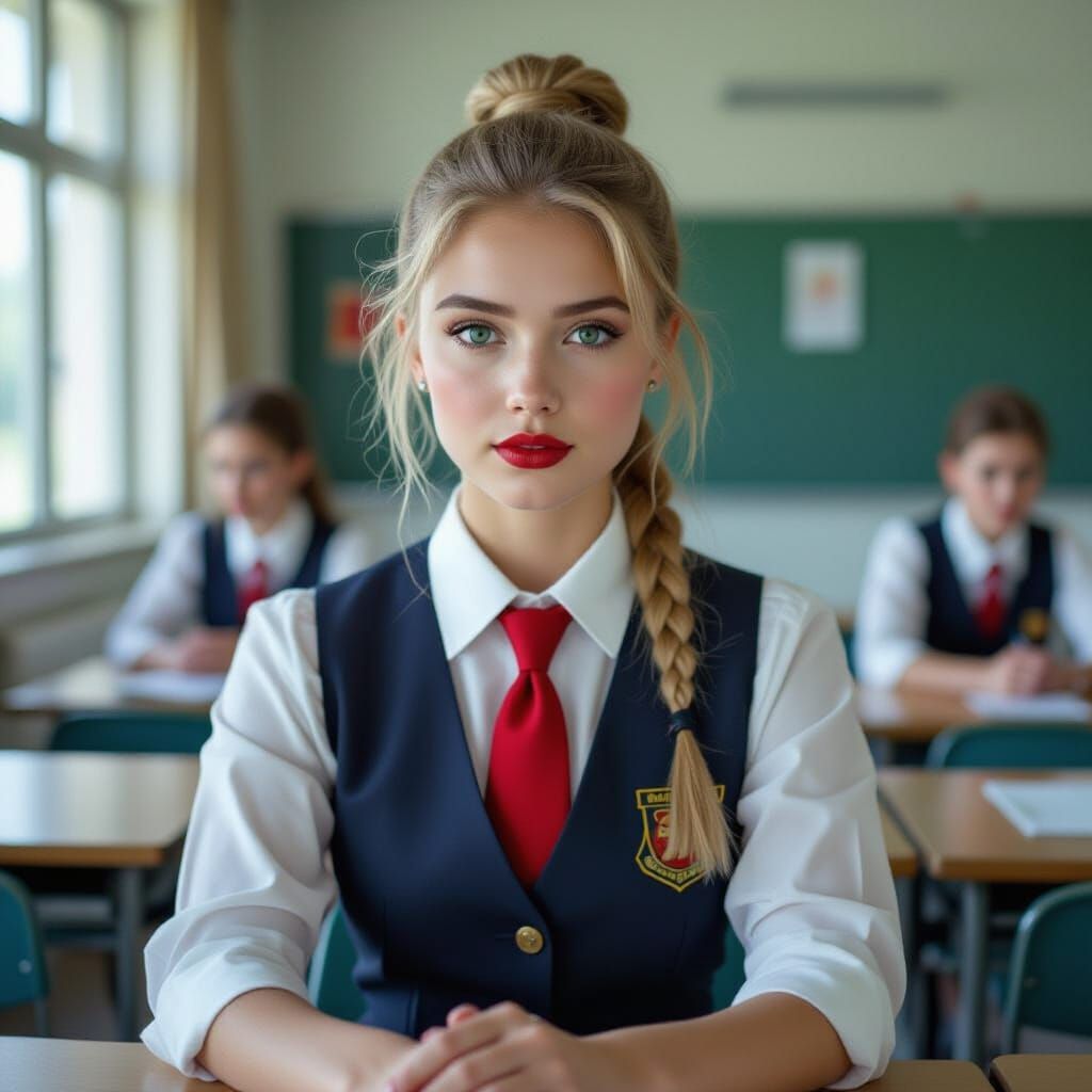 Lena in Catholic School Uniform: Cinematic Portrait