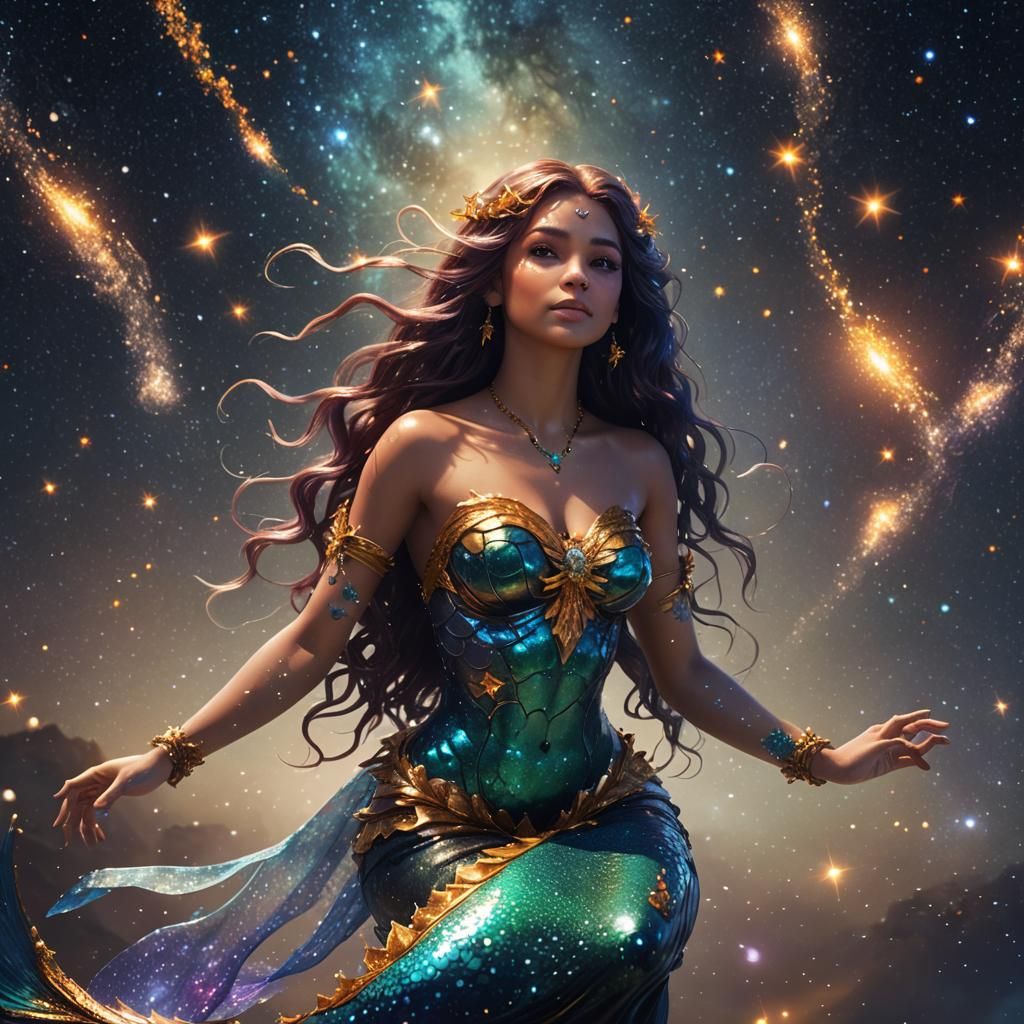 Cosmic Mermaid in Shimmering Galaxy: Unreal Engine 5