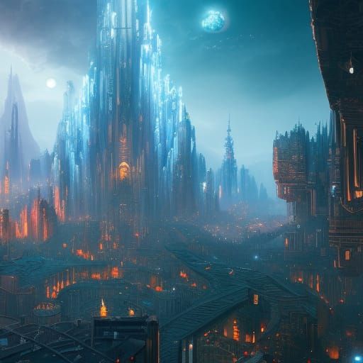 Detailed Future City Concept Art in 8K