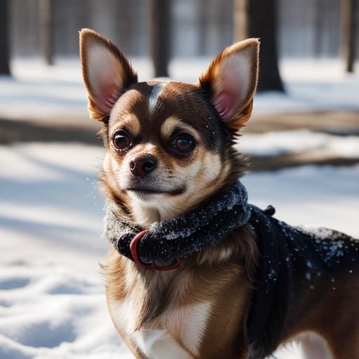 Brown Chihuahua in Snow: Cinematic Film Still