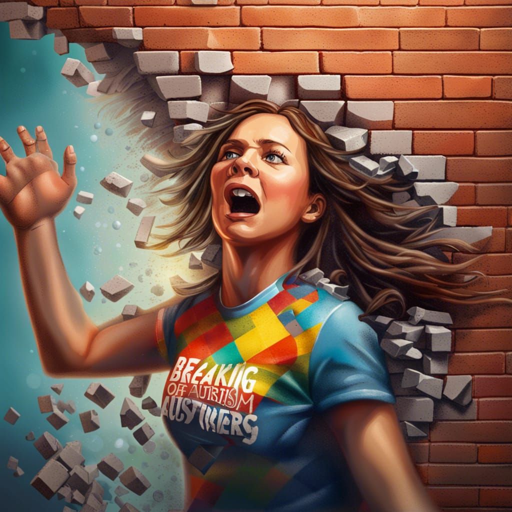 Woman Breaks Wall: Overcoming Obstacles in Splash Art