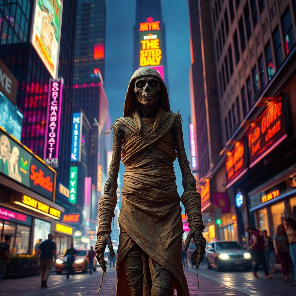 Mummy on Broadway in Dreamlike Concept Art