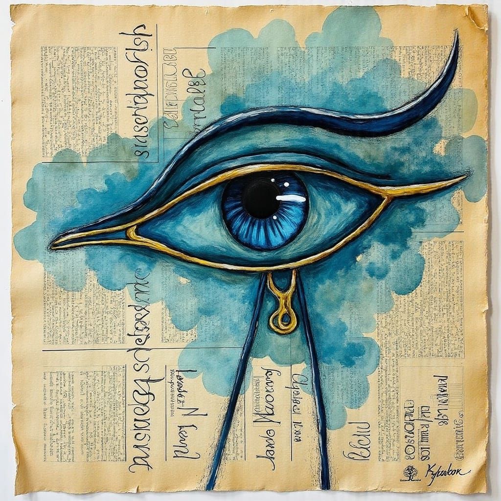 Ancient Wisdom in Vibrant Blues and Golden Accents