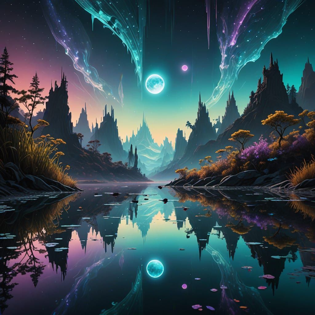 Crystal Spires in a Shimmering, Iridescent Landscape