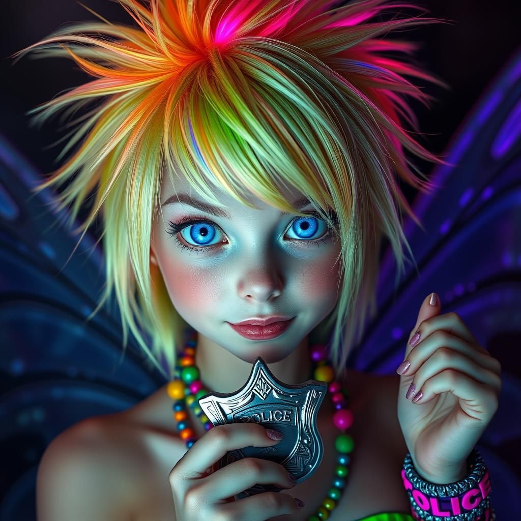 Colorful Fairy with Police Badge in Digital Art Style
