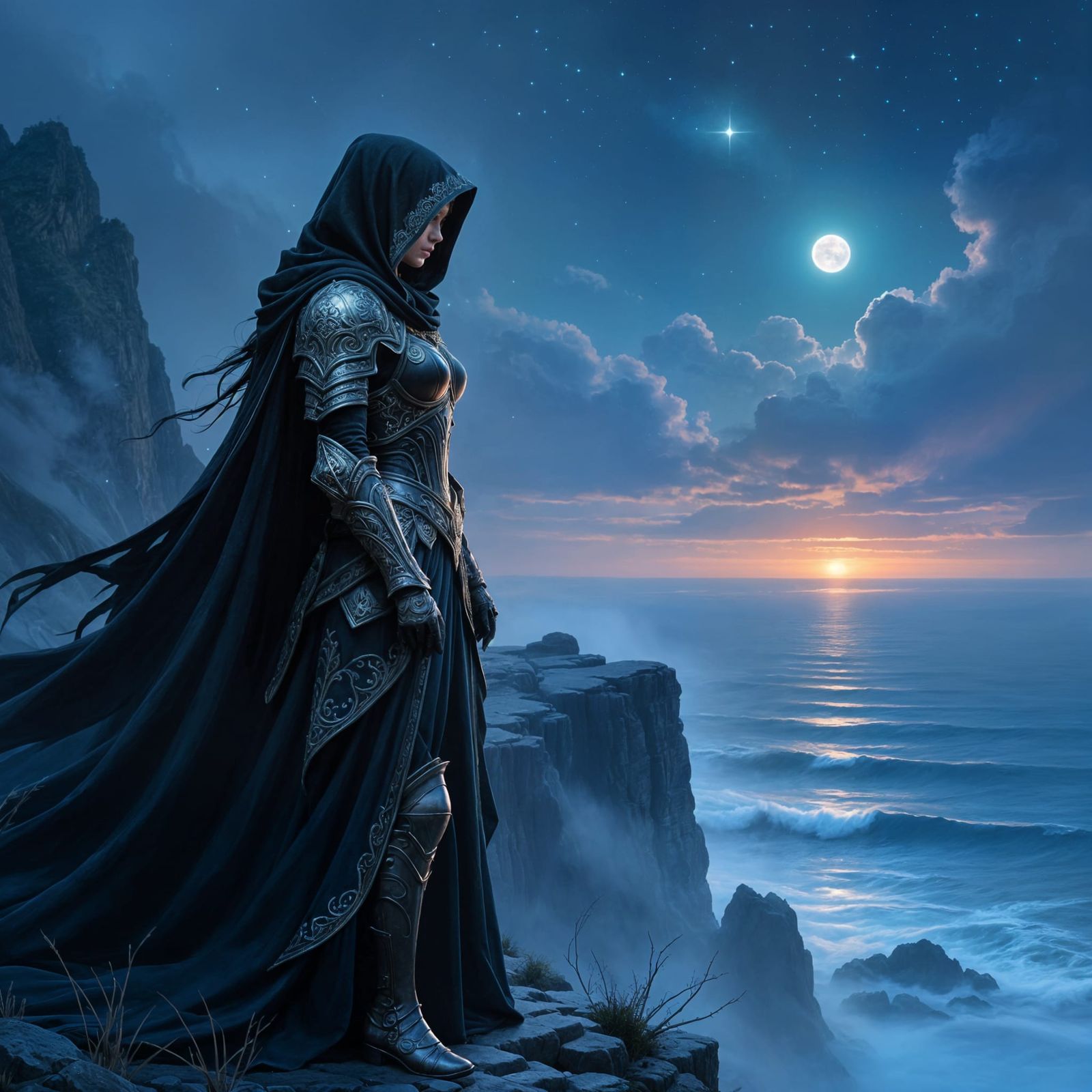 Gothic Warrior Woman on Windswept Cliff
