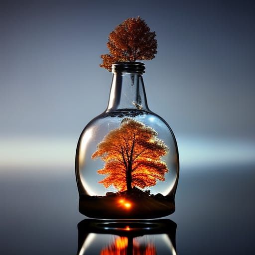 Burning Tree in a Bottle Macro Photo