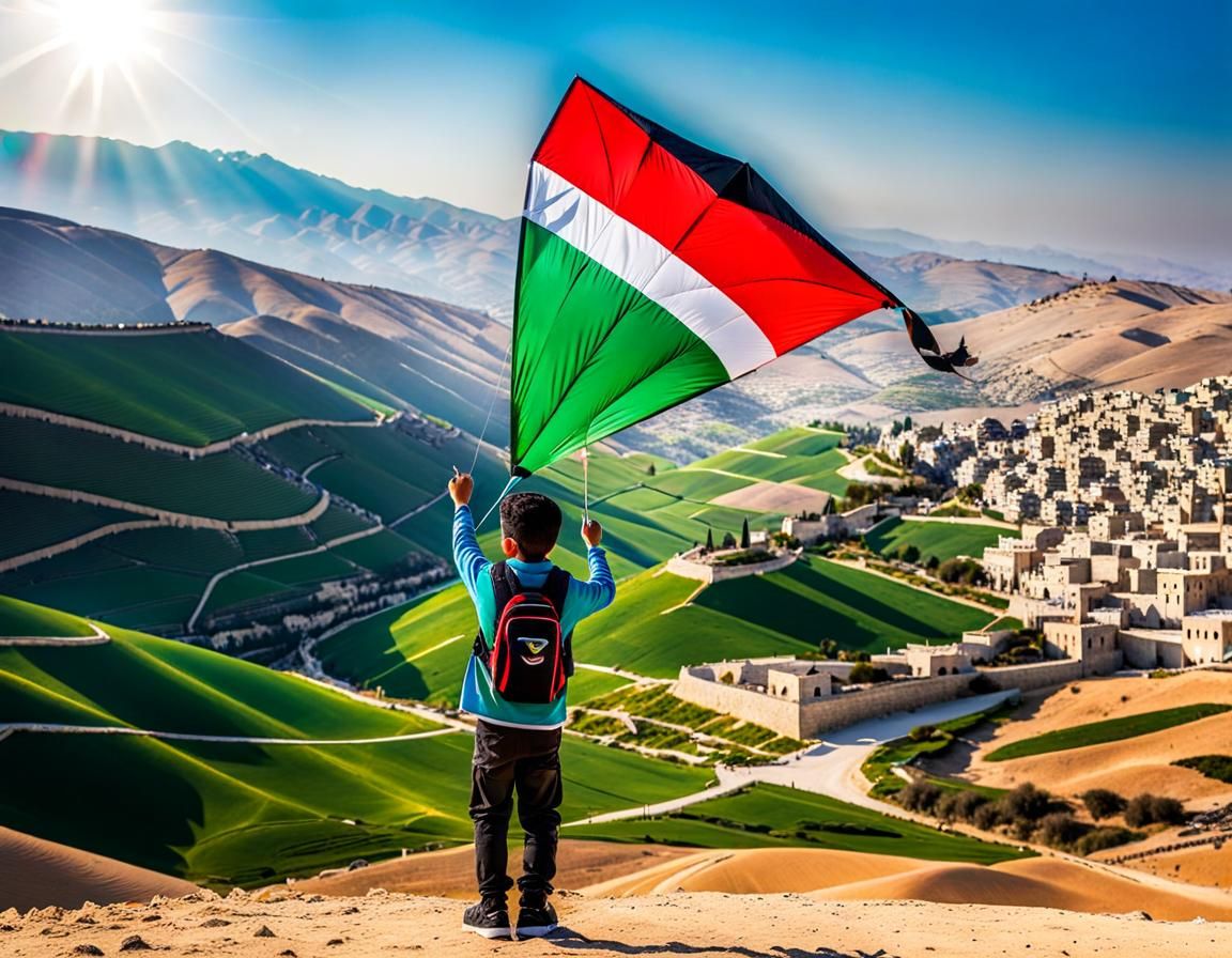 Palestinian Boy with Kite in Sunlight