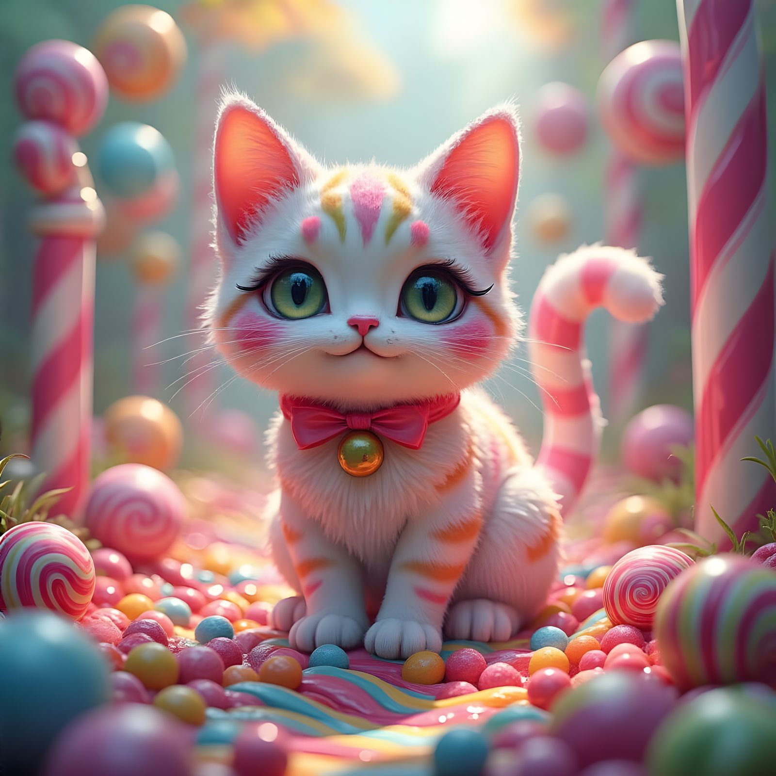 Whimsical Candy Art Cat Illustration