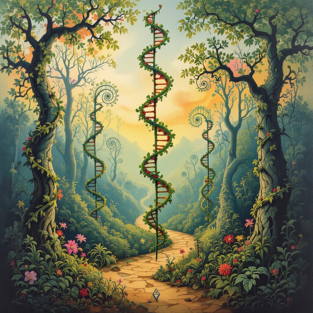 Surreal Forest: Fibonacci Vines in Salvador Dali Style