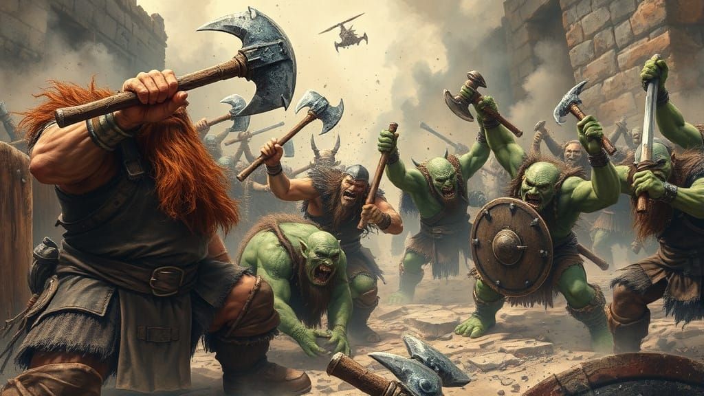 Dark Fantasy Dwarves Clash with Orcs in Brutal Melee