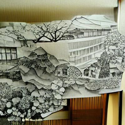 Detailed Pen and Ink View of Kyoto