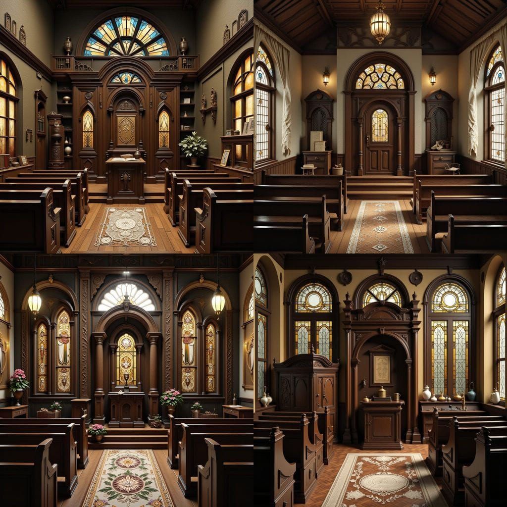 Realistic 1920s Synagogue Interior 3D Render