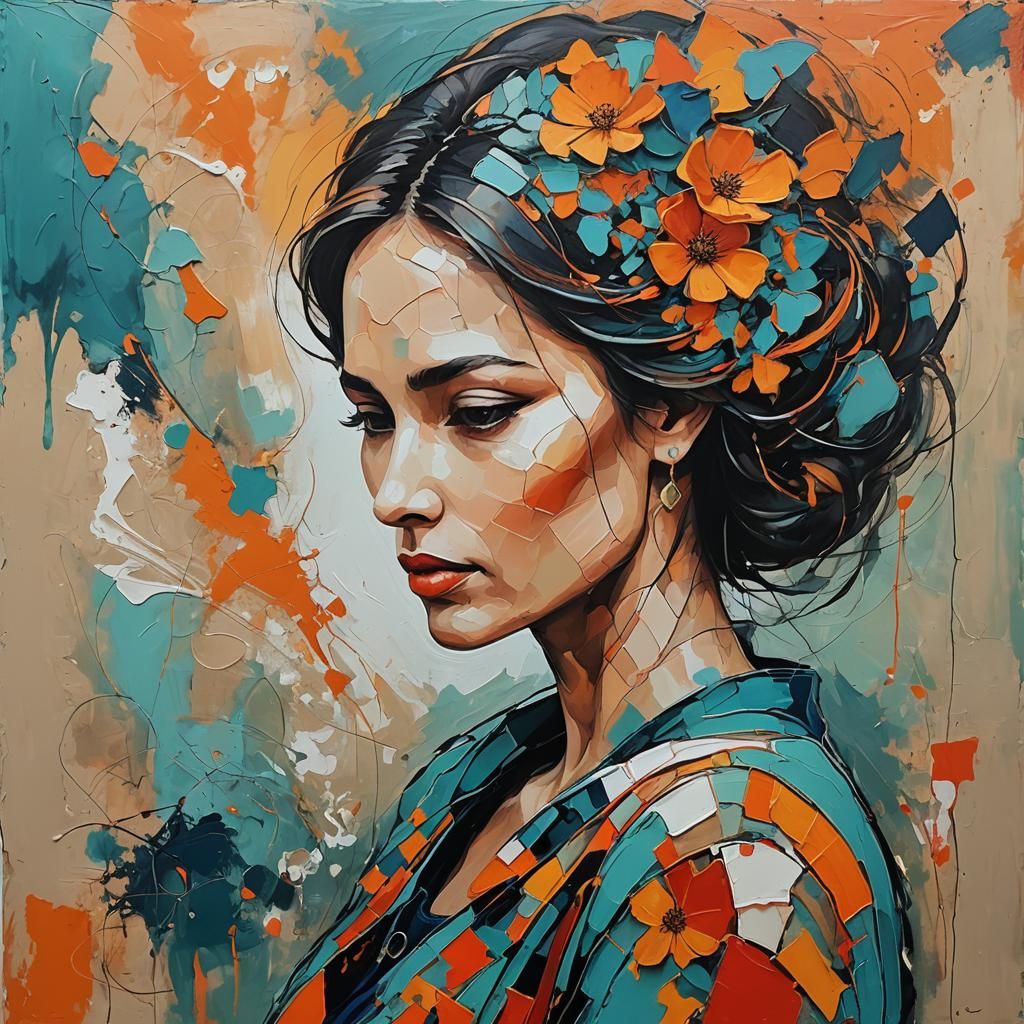 Abstract Mother Artwork in Complementary Colors