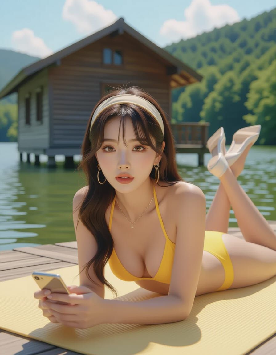 K-Pop Idol in Yellow Bikini with Twin Tails