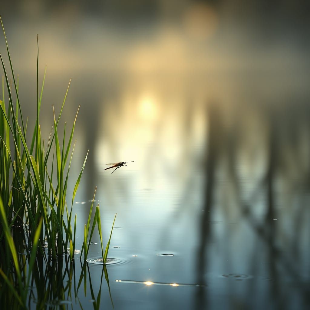 Water Strider on Serene Bog Pond at Dawn