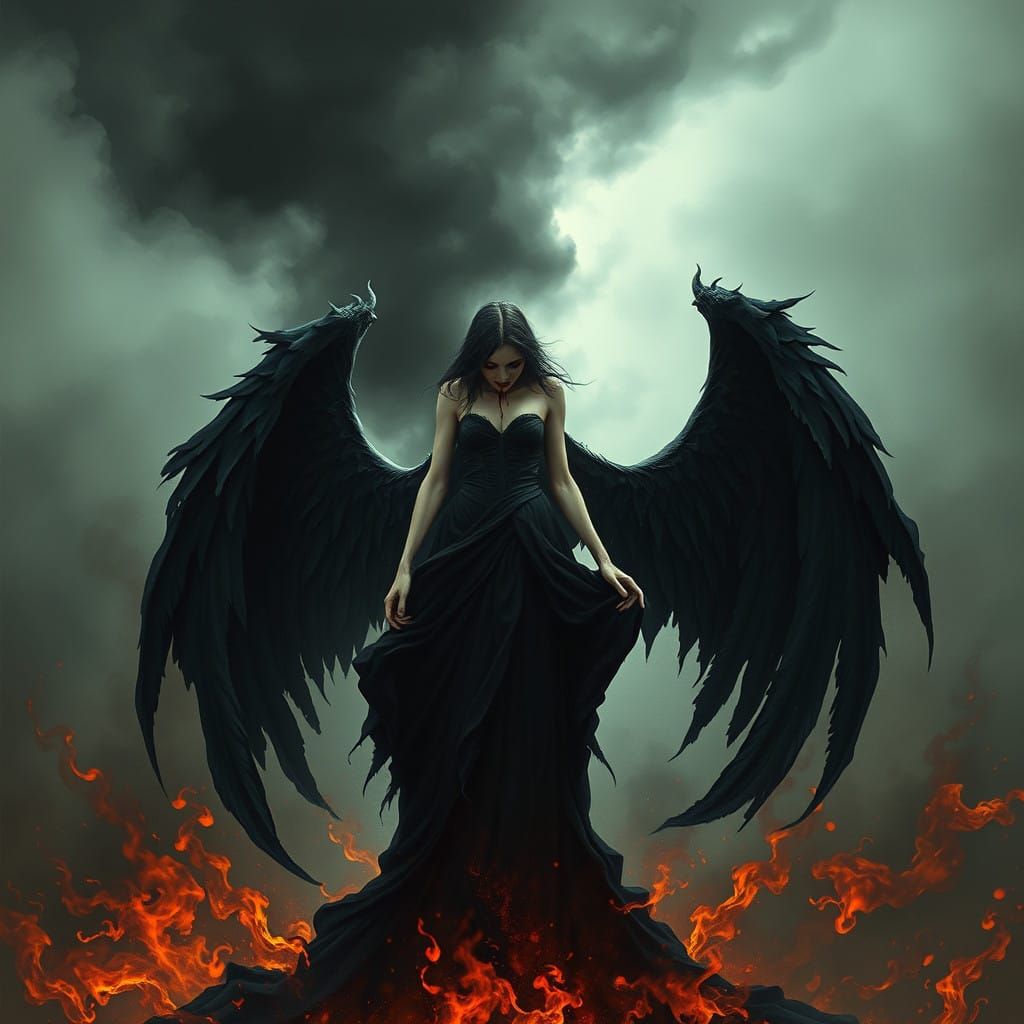 Tortured Fallen Angel in Dark Fantasy Horror Style