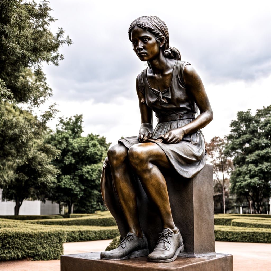 Vulnerable Young Woman Statue in a State of Emotional Turmoi...