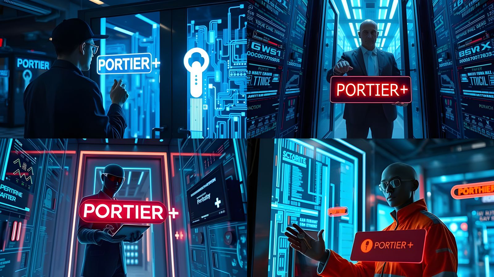 Digital Doorman in Cyberpunk Digital Realm