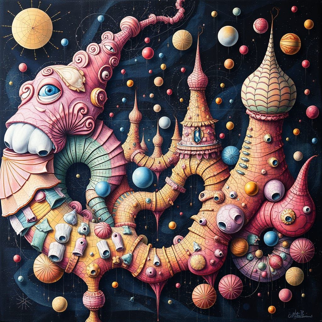 Abstract Surrealism Impasto Artwork in Pastel Colors