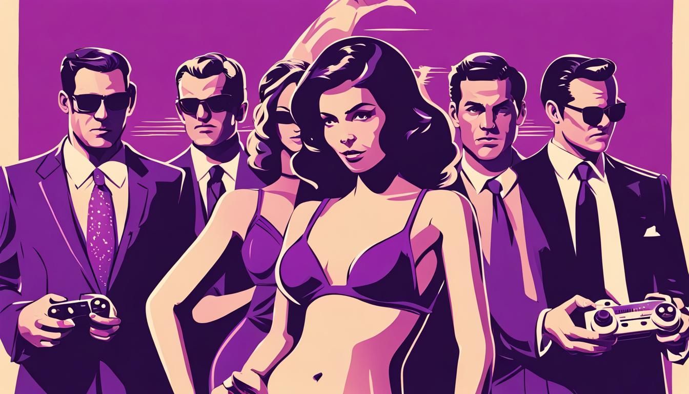 Retro Movie Poster of Gaming Culture in Purple