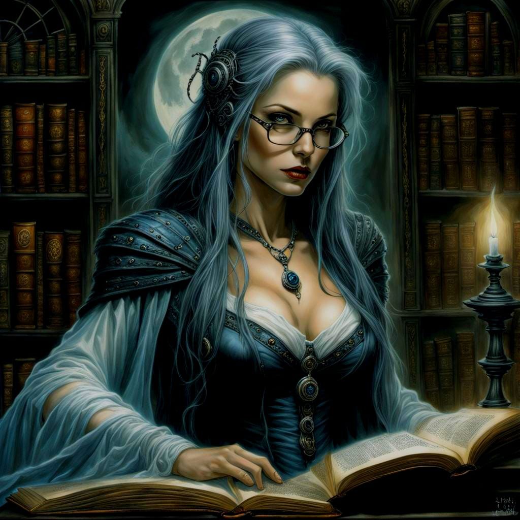 Ghostly Librarian in Dark Fantasy Style