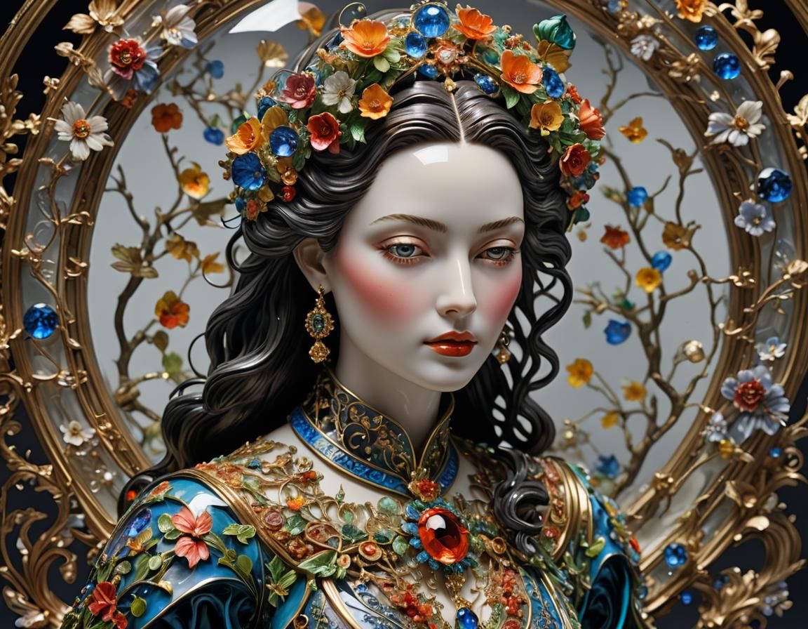 Enameled Glass Figurine: Maximalist Fairy-Tale Portrait