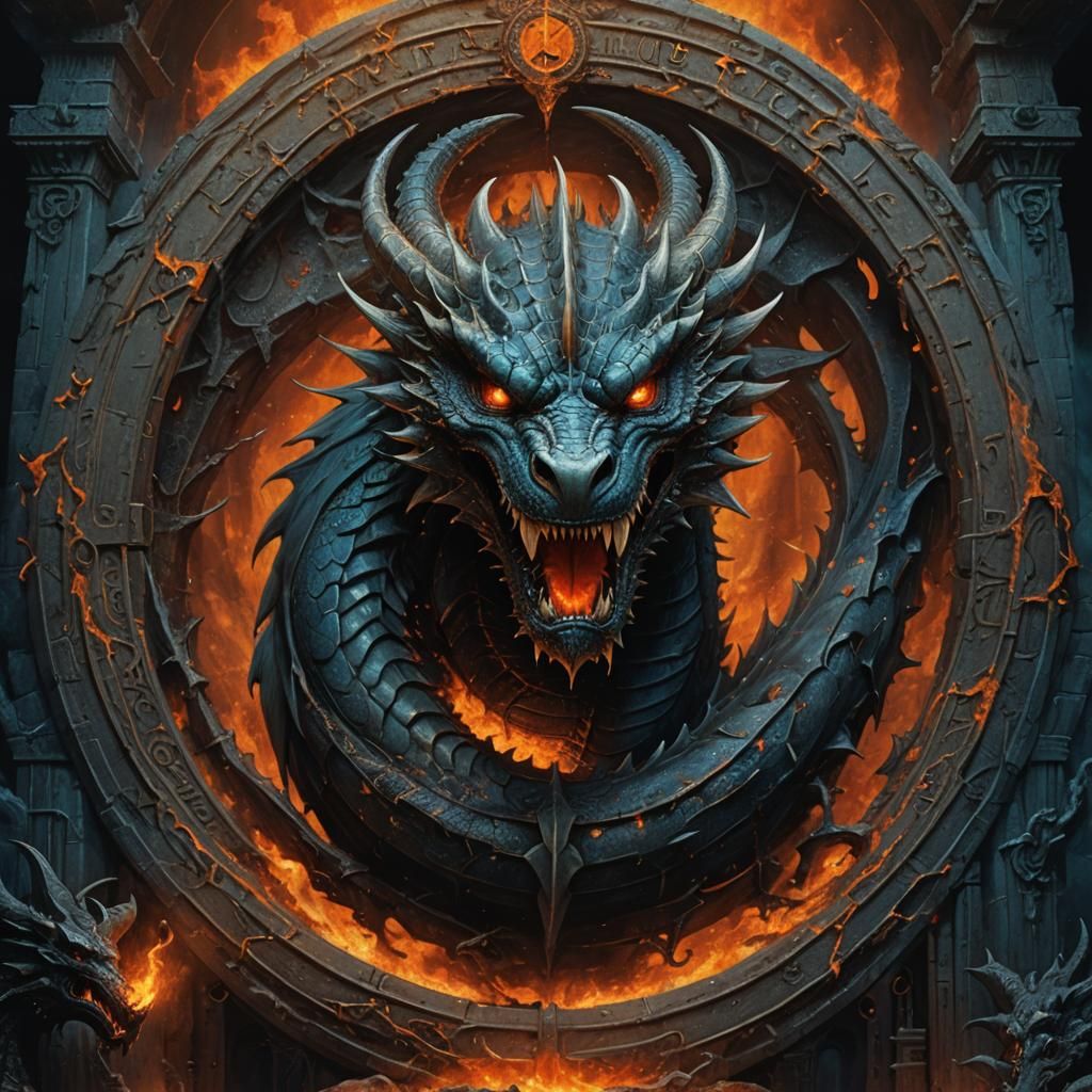 Dragon Head Logo in Beksiński-Inspired Dark Fantasy
