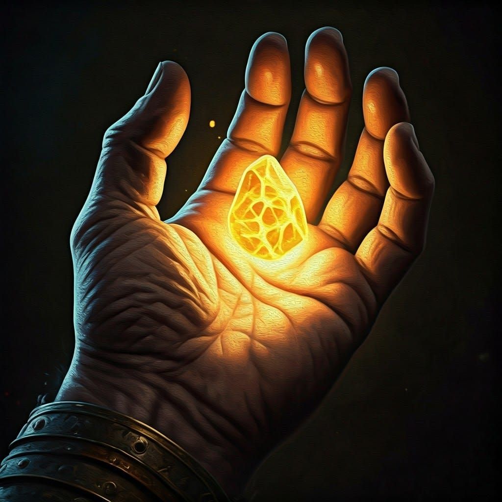 Glowing Magical Stone in Dark Fantasy Oil Painting
