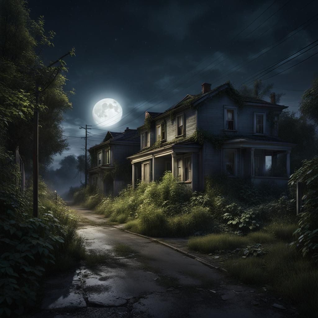 Gloomy Abandoned Street at Night in Hyperrealistic 3D