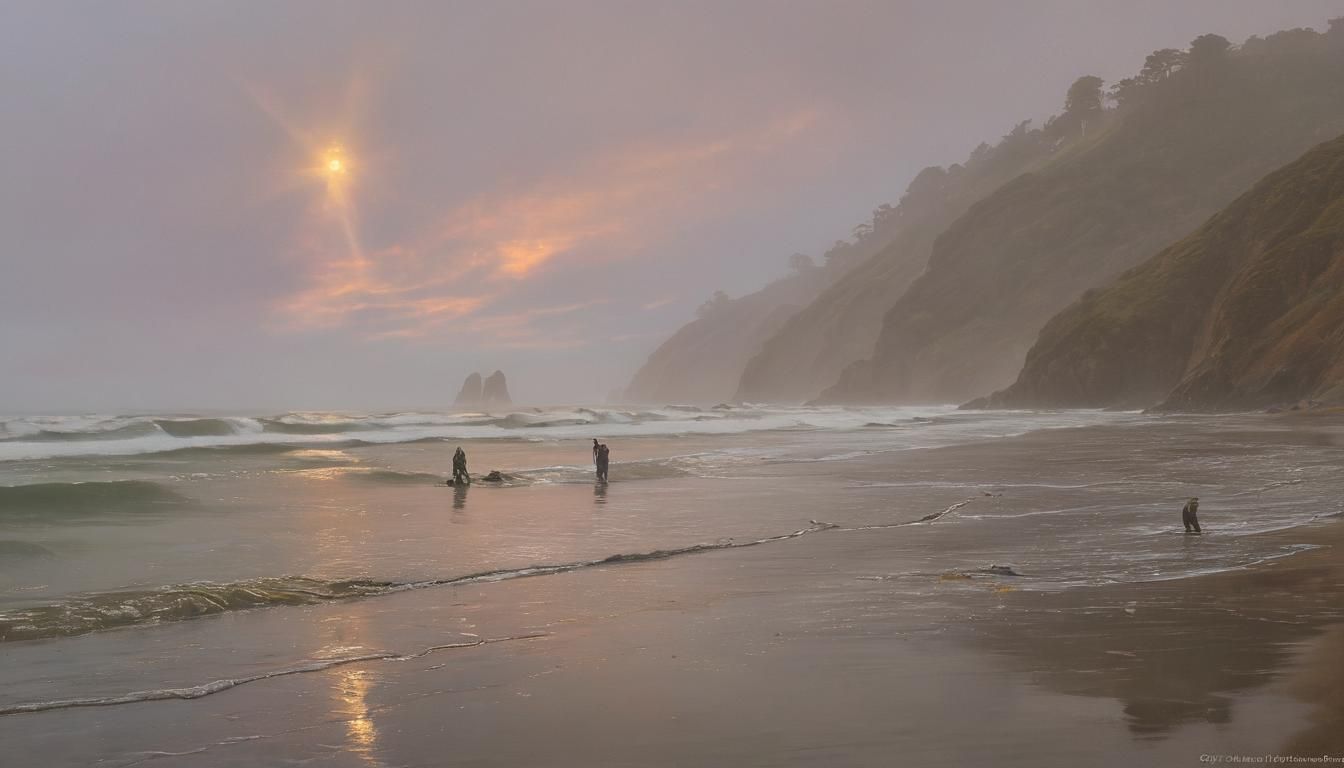 Peaceful Alien Encounter on Marin Coast as Oil Painting