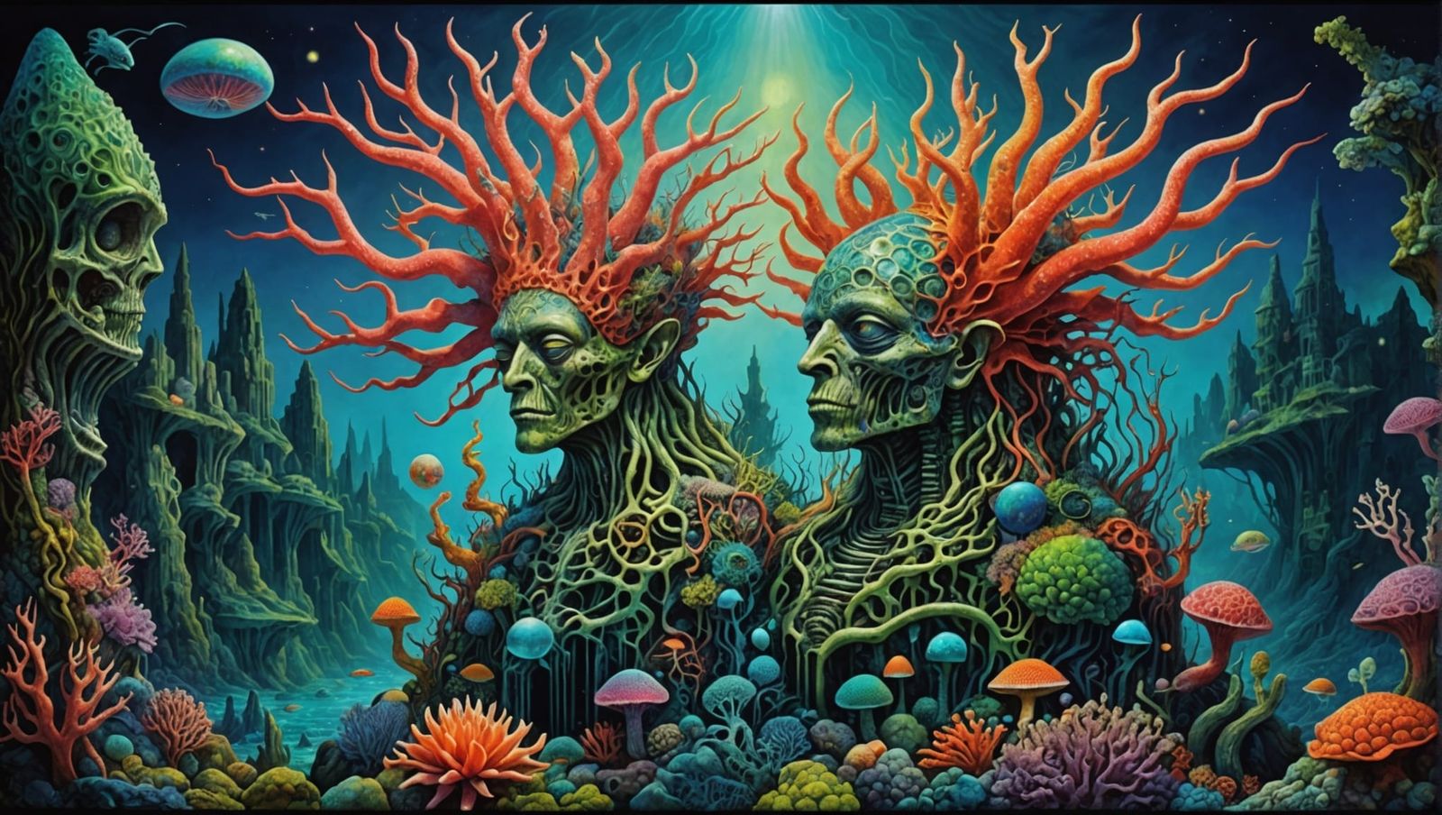 Geometric Coral Reef in Psychedelic Surrealism